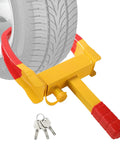 Heavy Duty Wheel Clamp Lock For Cars Trucks Trailers And SUVs Adjustable Universal Tire Lock With 3 Keys Anti Theft Security Durable Steel Construction Soft Coated Clamp Red on tire