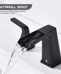 Matte Black Waterfall Bathroom Faucet For 8 Inch Widespread Sink Three Hole Two Handle Vanity Faucet With Pop Up Drain