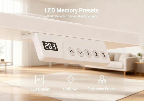 Seang Electric Height Adjustable Standing Desk 48 By 24 Inch controller with LED display and 3 memory presets.