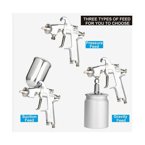 Dead Simple Pneumatic Paint Sprayer With Fully Adjustable Wide Fan Pattern Handheld Touch Up Spray Gun Delivering Knockout Auto And Effortless Weekend Painting Tasks W200 Model showing pressure, suction, and gravity feed options.