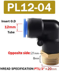 Pneumatic Air Connector Kit With Elbow Fittings For Hoses, 4mm 6mm 8mm 10mm 12mm Sized Quick Connects PL12-04 with 12mm insert