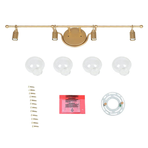 Gold Vanity Lights 4 Light Modern Bathroom Fixtures With Gourd Glass Shades components and installation hardware displayed.
