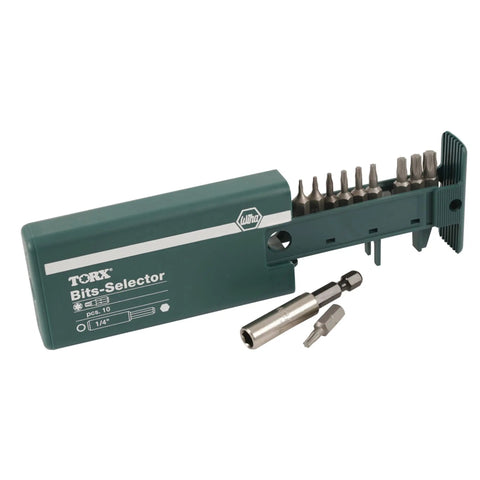 Torx Bit Selector Set T5 Through T30 With One Quarter Magnetic Bit Holder For Power Tools, 11-piece pocket-sized kit.