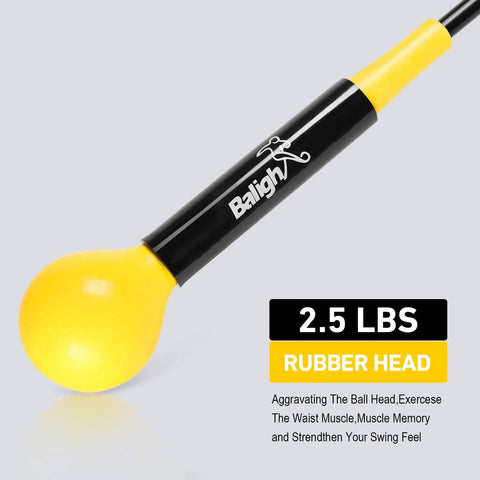Indoor Golf Swing Trainer Aid With Weighted Head And Flexible Shaft For Tempo, Grip Strength, And Flexibility Training To Correct Swing Path And Level Up Your Consistency For Chipping And Hitting, 48 Inch Yellow with rubber 2.5 lbs head