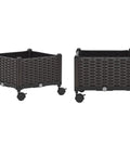 Front view of Two Piece Rolling Garden Bed Kit With Self Watering Design In Brown Plastic Outdoor Elevated Planter Boxes On Wheels