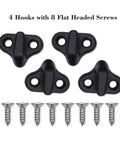 Dang Solid Nylon J Hook Lashing Hardware With Stainless Steel Screws, 4 black hooks with 8 screws for securing kayak gear.
