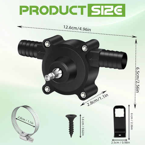 Drill Powered Fluid Transfer Pump For Water Oil Diesel Kerosene Portable Compact Water Pump with size details and accessories