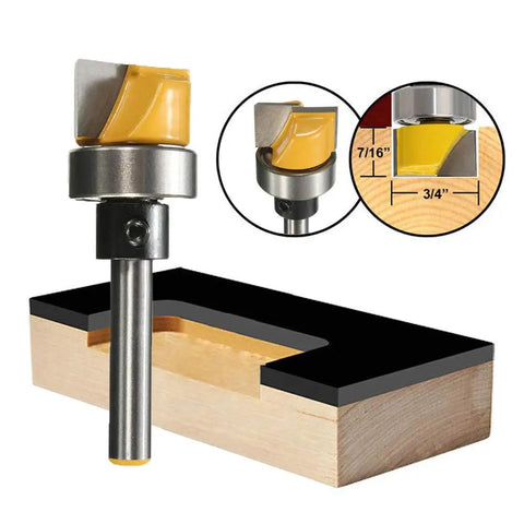 One Quarter Inch Shank Flush Trim Hinge Mortising Router Bit With Ball Bearing, 3/4" Diameter, 7/16" Cutting Length, Two Flute Cutter