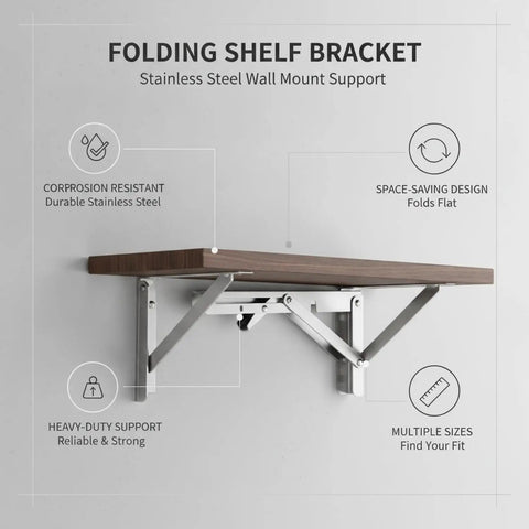 Wall Mount Drop Leaf Table Bracket Stainless Steel Folding Shelf Support For Workbenches and indoor use, corrosion-resistant design