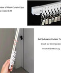 Self Adhesive Curtain Track System No Drill Damage Free Hanger Ceiling Or Wall Mount with metal clips on a smooth surface