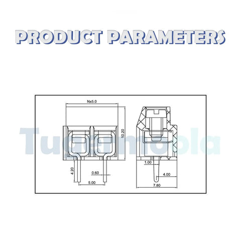 Technical diagram of 72 Piece Blue PCB Screw Terminal Block Connector Set With 5mm Pitch 2 Pin 3 Pin 4 Pin For Circuit Boards 300V 10A 26 To 14 AWG Wiring Terminals Ideal For DIY Projects And Pro Electronics Builds