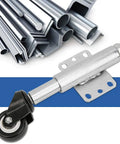 Heavy Duty PU Gate Wheels Featuring Spring Loaded Swivel Casters That Deliver Rock Solid 110 Lb Capacity And Roll Like A Dream While Keeping Heavy Doors Gliding Smooth As Silk mounted on metal frame.