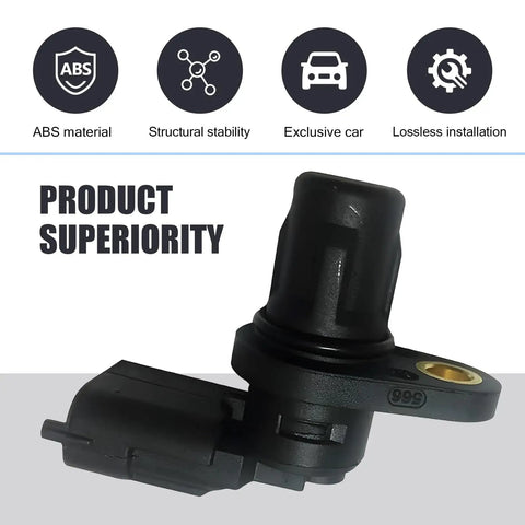 Straight Plug Play Camshaft Position Sensor made of ABS, showing connector and seal for easy installation, enhances performance.