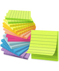 Lined Sticky Notes 3x3 Inches, 16 Pack With 56 Sheets Per Pad, Super Sticky Adhesive, 8 Bright Colors, Stacked and Fanned Out