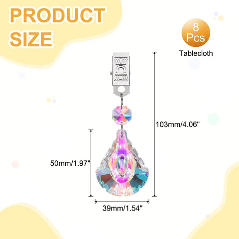 8 Piece Tablecloth Weights With Clips Crystal Clear Small Scallop Pendant Curtain Weights dimensions with metal clip