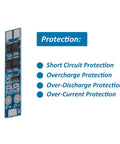 Heavy Duty 2S BMS 8.4V 8A Lithium Battery Protection Board for 18650 Cells showing protection features and circuit layout.