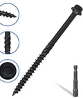 Heavy Duty Kickass 50 Pack 4 Inch Lag Screws Structural Wood Fasteners Hex Washer Head Black view with twist design.