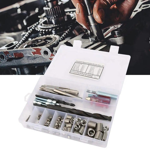 Heavy Duty Stainless Steel Thread Repair Kit With Tap Drill Tool Kick Ass Helicoil Wire Inserts For Stripped Auto Engine Blocks in organized case