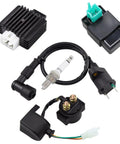 Set Of 5 Ride Ready Ignition Coil Relay Voltage Regulator 5 Pin CDI Box Spark Plug Kit For 49cc 50cc 70cc 90cc 110cc 125cc ATVs