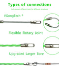 Types of connections for No Sweat 33 Foot Fish Tape Cable Puller Kit, featuring flexible rotary joints and upgraded larger bore.
