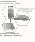Heavy Hitter Stainless Steel Repair Brackets showing 2-inch wide mending plates with 6 mounting holes and 0.07-inch thickness for strong load.