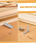 12 Piece Zinc Alloy 90 Degree Miniature Hinges For Jewelry Boxes Cabinets Small Chests And Wooden Cases DIY Crafts Made For Corner Installations And Space Saving Cabinet Hardware, shown installed on wooden panels