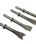 4 Piece Air Chisel Set With Tapered Punch, Ripping Chisel, Weld Chisel, Bushing Splitter on white background