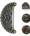 Old School Antique Bronze Lion Head Cabinet Handles Two Pack With Half Round Drawer Pulls, close-up view of bronze finish detail.