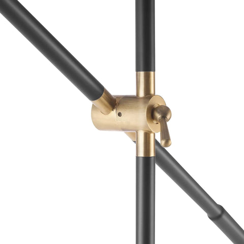 Close-up of brass pivot on 60-Inch Floor Lamp With Matte Black Finish, Brass Pivot, Metal Shade, Inline On Off Foot Switch, Adjustable Arm