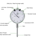 Front view of 1 Inch Dial Indicator Disc and Rotor Gage with 0.001 Inch Readout and 360 Degree Flexible Stem for measurement