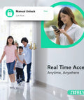 Slick Built In Wifi Smart Door Lock With Handle And Keypad Quick Keyless Fingerprint Biometric Scanner App Remote Access Auto Lock Front Door No Sweat Diy Setup in use with family entering a home.