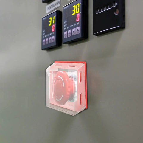 Emergency Stop Button Cover Box Type Transparent Guard Lockout For Pro Grade Machinery, Rugged Large Push Button Shield That Prevents Accidental Activations And Keeps Your Crew Safe Industrial Stop Switch Box Protector For Heavy Equipment, transparent red cover