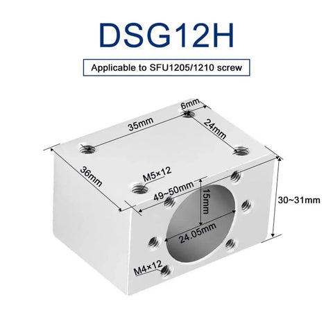 Universal Ballscrew Nut Housing Bracket Holder Seat With Secure Fit For SFU1204 1605 And DSG Models In 22 24 And 28mm Sizes, DSG12H model.