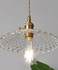 UIOLCFF Classic Creative Personality Nordic Minimalist Glass Shade Single-Head Hanging Light with clear glass and brass base.