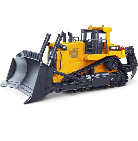 11 Channel Remote Control Bulldozer Toy With Lights And Sound 1/16 Scale Front Loader Dozer in yellow with black tracks
