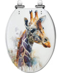 Elongated Toilet Seat for Bathroom with a colorful giraffe design, suitable for standard toilets.