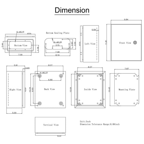 Dimension diagram featuring Heavy Duty 12 X 10 X 6 Inch Steel Electrical Enclosure Nema 4x IP66 waterproof junction box.