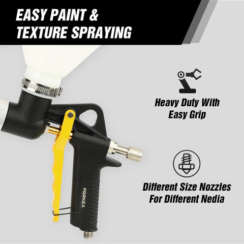 Pro Grade Air Texture Sprayer Featuring An Extended Swing Lever And Three Interchangeable Nozzles For Dead Smooth Wall Finishes image showing heavy duty sprayer with easy grip handle.