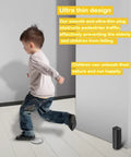 Child running near door with 2 Pack Magnetic Door Stopper Set Black Stainless Steel No Drill Stick On Floor Mount With Strong Adhesive Tape Keeps Doors Open For Heavy Duty Home And Office Doors visible
