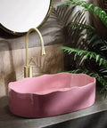 UMJIGF Vessel Sink Household Washbasin Bathroom Above Counter Basin with vibrant pink color and curved design on countertop.