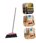 Legit Heavy Duty Pink Broom With Sturdy Steel Handle And Ultra Soft Bristles For Zero Sweat Indoor And Outdoor Floor Cleanup, ideal for quick dust removal.