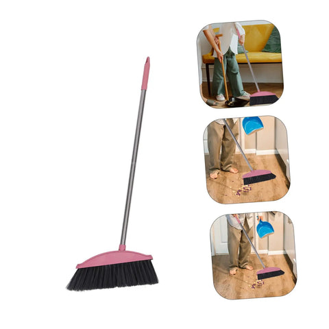 Legit Heavy Duty Pink Broom With Sturdy Steel Handle And Ultra Soft Bristles For Zero Sweat Indoor And Outdoor Floor Cleanup, ideal for quick dust removal.