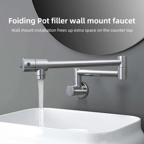 Pot Filler Faucet Wall Mount Stainless Steel Kitchen Faucet With Foldable Stretch Arm And Double Joint Swing, Pro Grade