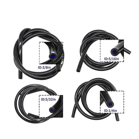 Upgrade Your Ride With Jecoupoon 5 Ft Silicone Vacuum Hose Kit, Features Four Common Sizes Including 5/32, 1/4, 5/16 And 3/8 Inch Tubing For Easy Engine Bay Routing, High Temp Heat Resistance, Flexibility That Lasts, Perfect For Auto Repair Shop Projects. Black silicone vacuum hose coils, 5/32 to 3/8 in