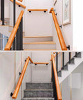Adjustable Stainless Steel Railing Posts And Black Powder Coated Deck Railing Kit For Indoor Stairs Outdoor Porch Steps Floor Mount Baluster System with wooden handrails.