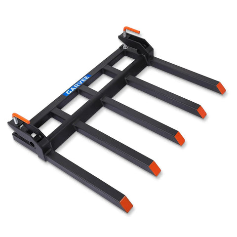 Heavy Duty Beefy Clamp On Debris Forks With Five Fork Tines For 48 Inch Bucket Pallet Attachments Capable Of 2500 Lbs Capacity
