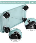 Slim Rolling Laundry Basket On Wheels With Handle, showcasing brake wheels and bottom view, light blue 605D fabric