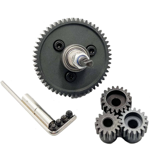 Durable 6878 Differential Gear Slipper Clutch Kit With 54T 32P Spur Gear And 15T 17T 19T Pinions For 1/10 Slash Stampede Rustler 4X4 RC Trucks Metal Gear Set Built To Handle Tough Off Road Runs, showing black steel gear set and tools