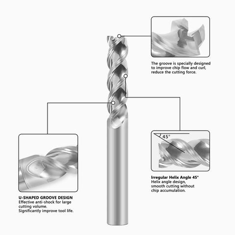 Carbide Square End Mill 8mm Shank, 8mm Cutting Diameter, 24mm Cutting Length, 60mm Overall Length, 3 Flute Flat Top, 45 Degree Helix
