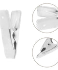Cool 12 Piece Heavy Duty Metal Spring Clamp Kit For Woodworking, DIY Crafts And Clothesline Hanging With White Plastic Coating Tough Aframe Clips That Are Super Durable And Ready To Slam Home close-up of white-coated metal spring clamp